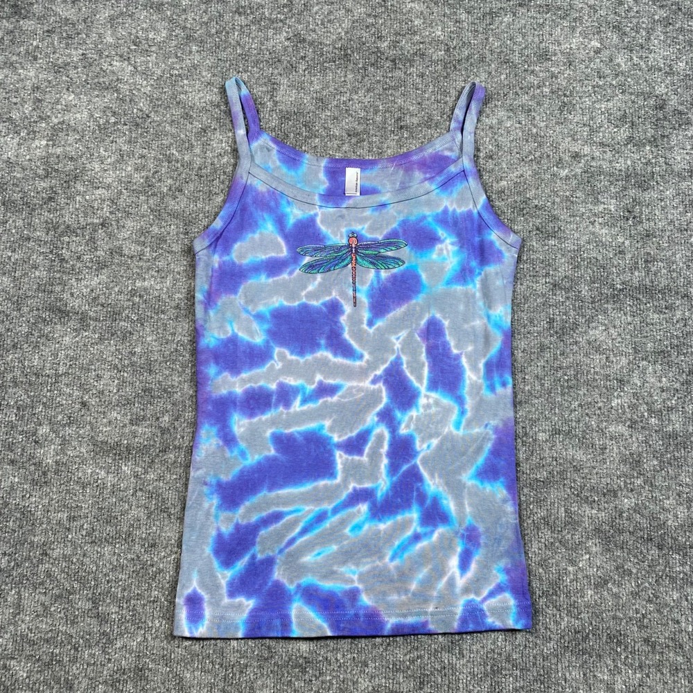 American Apparel Womens Large Purple Tie Dye Dragonfly Graphic Tank Top Camisole